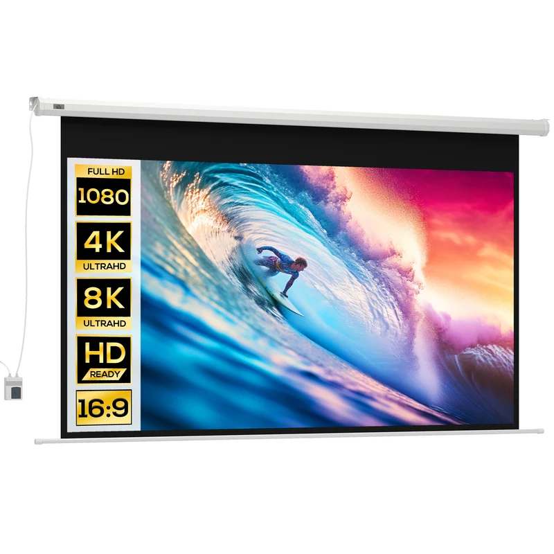 Telo per Proiettore 100" 16:9 Motorizzato 251x8x168 cm con Telecomando in Plastica e Metallo Bianco