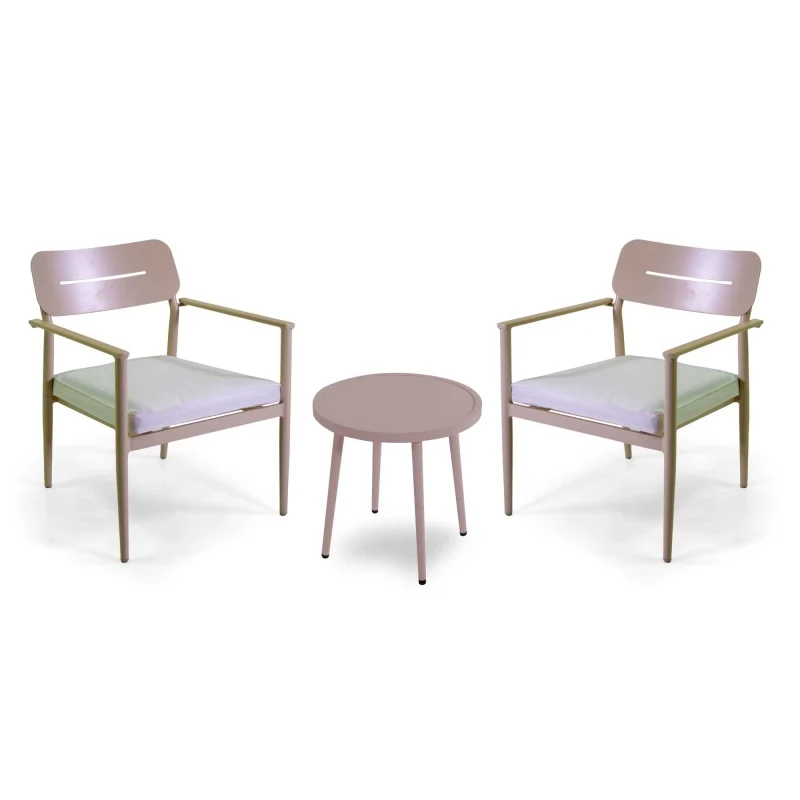 Poltrona alluminio Ibiza 2 pezzi con tavolino tondo beige
