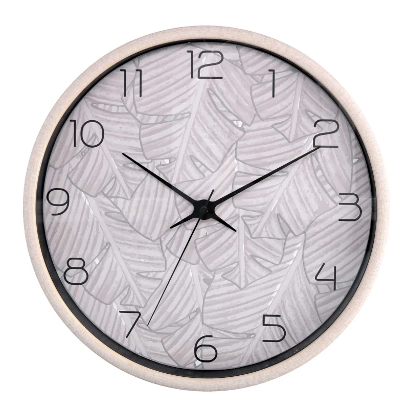 Orologio plastica foglie beige tondo cm ø32h4,8