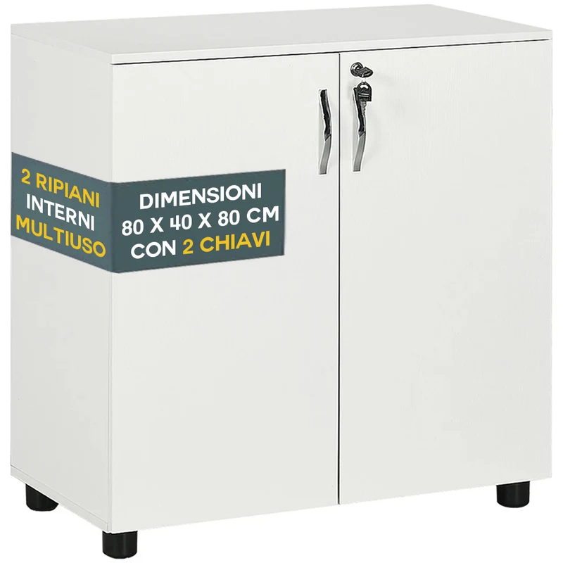 Mobile Ufficio Armadietto Porta Documenti Multiuso 80x40x80 cm con Serratura Bianco