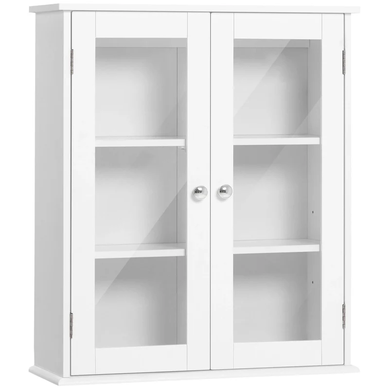 Pensile da Bagno Armadietto con Anta a Vetro 55x20x65 cm in Legno Bianco