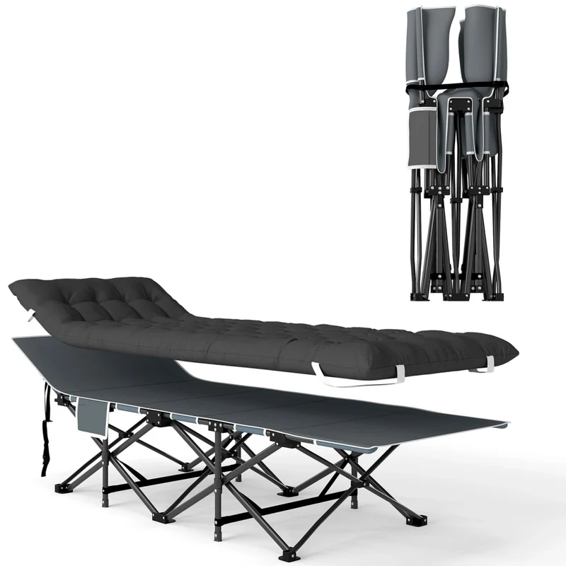 Lettino da Campeggio Pieghevole 196x68x37 cm con Poggiatesta Inclinato e Materasso Rimovibile Nero
