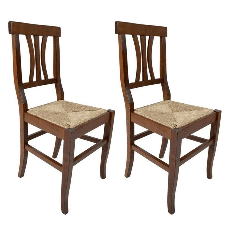 Set 2 Sedie 91x45x43 cm Silvia in legno con seduta in paglia
