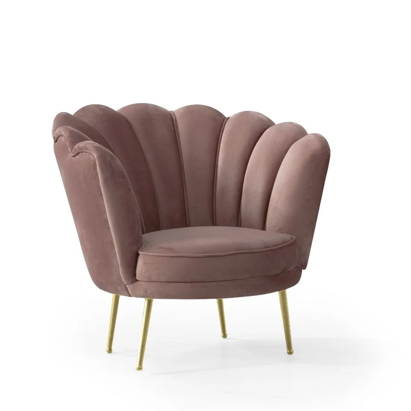 Poltrona a conchiglia Orel 75x80x75 cm in velluto rosa antico