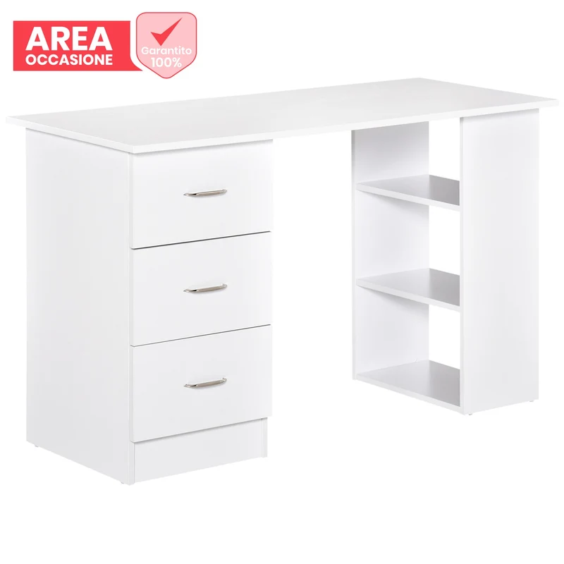 AREA OCCASIONI EasyComfort Scrivania Porta PC con 3 Cassetti e 3 Ripiani, Scrivania per Camera e Ufficio in Legno 120x49x72cm Bianco