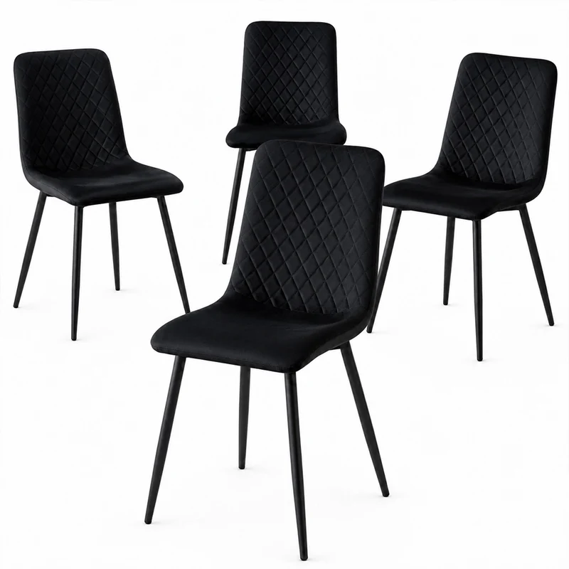Set 4 Sedie Piedi Neri e Seduta Ergonomica con Rivestimento in Velluto Nero