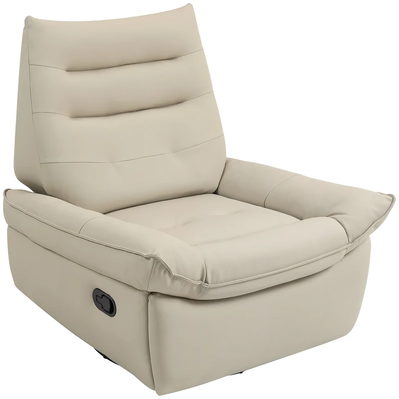 Poltrona Relax Reclinabile Manualmente con Poggiapiedi e Base Girevole Senza Braccioli Crema