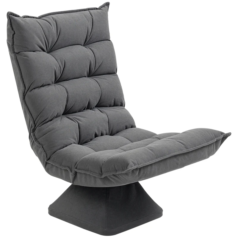 Poltrona per Salotto Girevole 62x70x95 cm con Schienale Regolabile in 5 Posizioni in Effetto Velluto Grigio