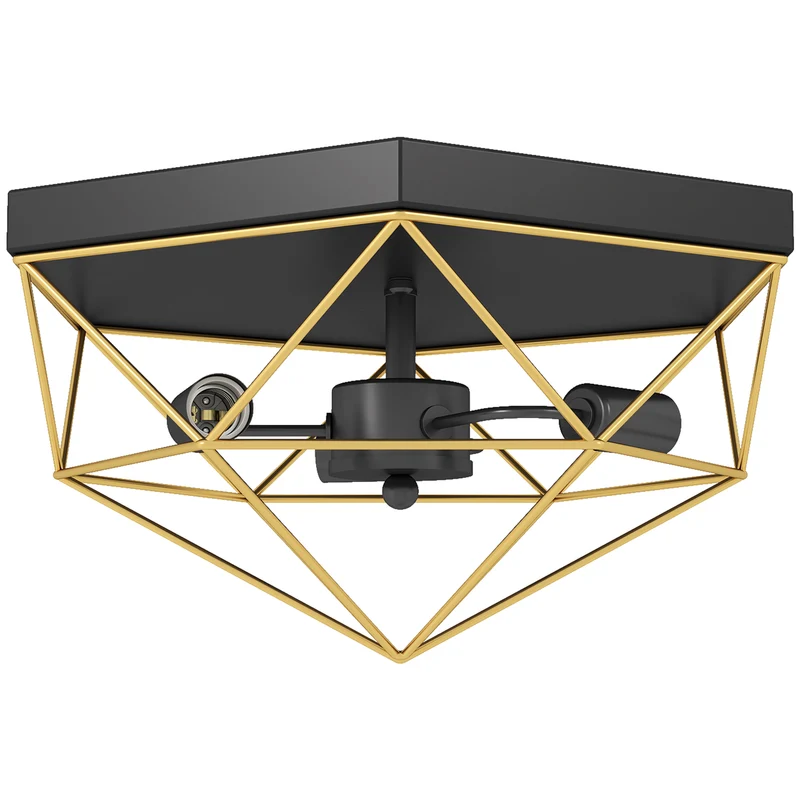 Lampadario Stile Industriale Geometrica con 3 Attacchi E27 per Lampadine LED in Metallo Nero e Oro