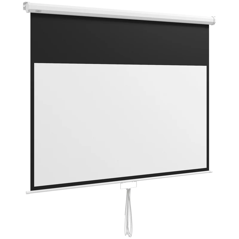 Telo Proiettore 80" 16:9 con Corda di Regolazione 187x8x150 cm in Plastica e Metallo Bianco