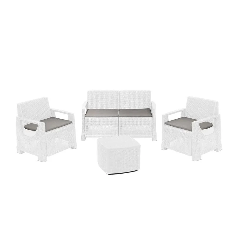 Set Rattan Bellagio bianco Divano Tavolo e Poltrone – Arredo Giardino