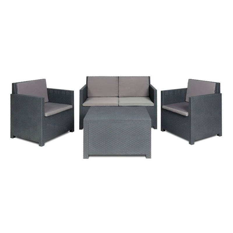Set Rattan Aurelia antracite Divano Tavolo e Poltrone – Arredo Giardino