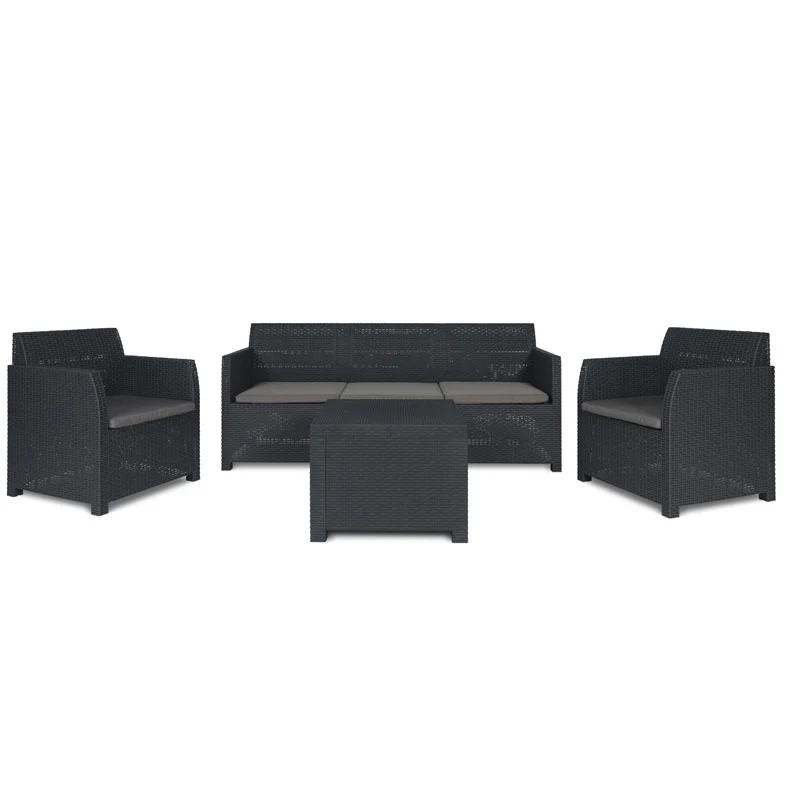 Set Rattan Artemide antracite Divano Tavolo e Poltrone – Arredo Giardino