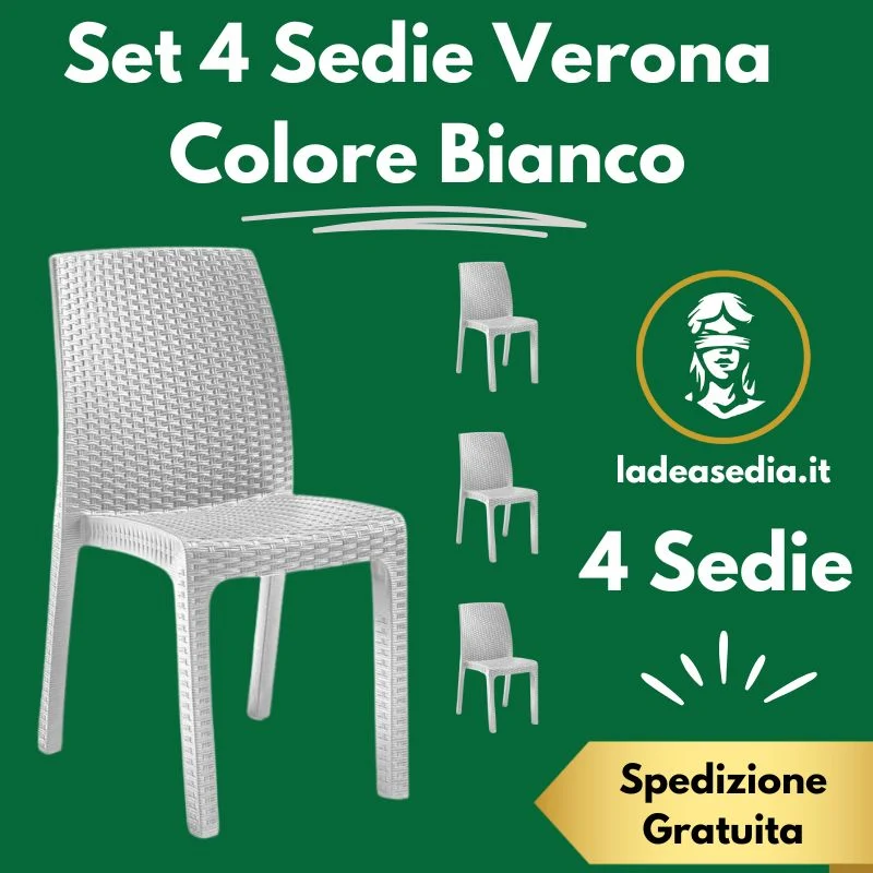 4 Poltrone Sedie Verona senza braccioli effetto rattan Bianco