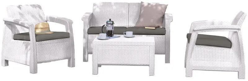 Set da esterno Rattan Keter Corfu 4 pezzi bianco - La Dea Sedia