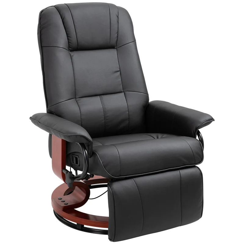 Poltrona Relax Reclinabile Manualmente fino 145° con Poggiapiedi e Rivestimento in Finta Pelle Nero