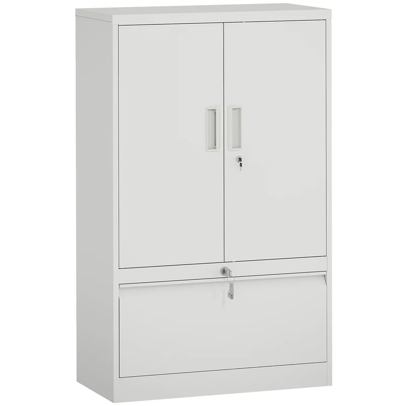 Armadietto da Ufficio 80x40x130 cm con Ripiano Interno e Cassetto in Acciaio Bianco