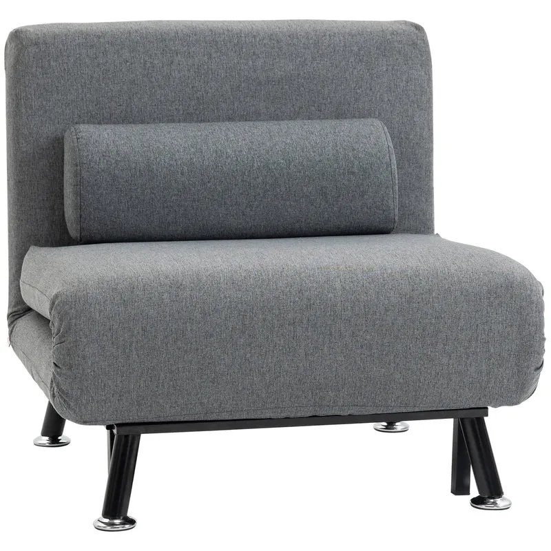 Poltrona Letto Reclinabile in 5 Posizioni 75x70x75 cm in Tessuto Effetto Lino e Acciaio Grigio