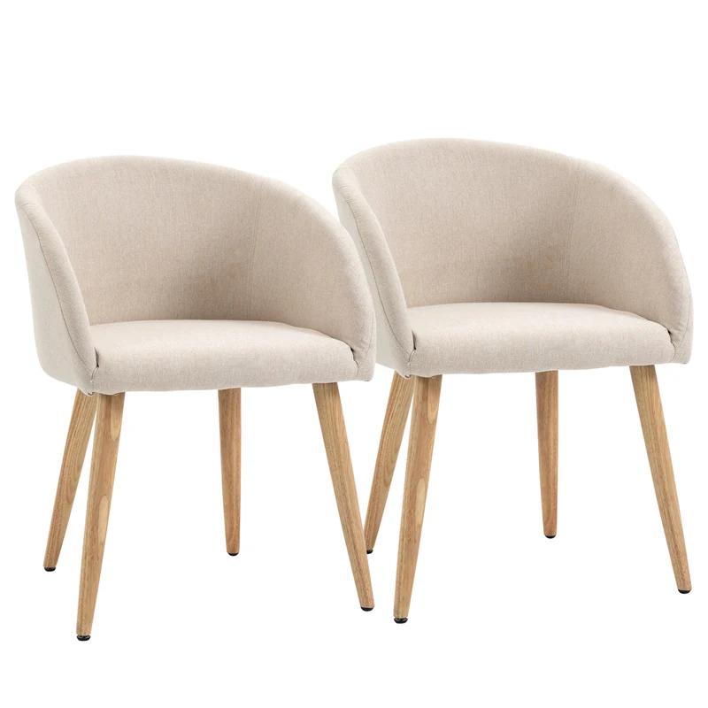 Set di 2 Sedie da Pranzo Stile Scandinavo 55x56x74 cm Imbottite in Tessuto Beige