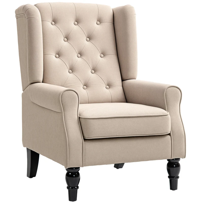 Poltrona per Salotto in Stile Francese 74x86x102 cm con Seduta Imbottita e Cuscini in Poliestere Beige