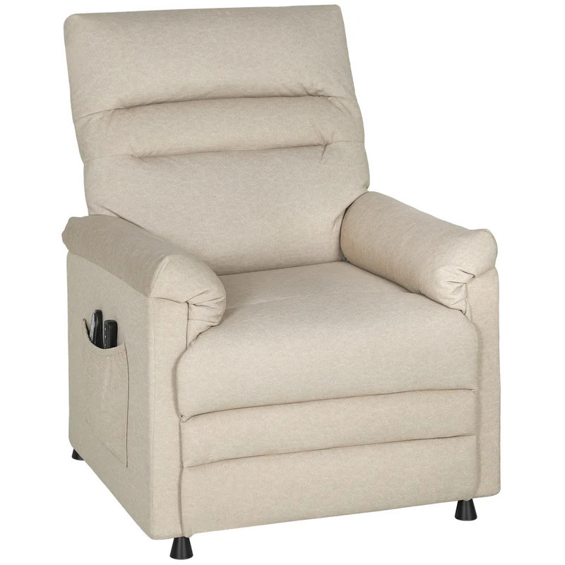 Poltrona Reclinabile con Riscaldamento, 8 Punti Massaggio e 5 Modalità 82x99x106 cm in Tessuto Effetto Velluto Beige