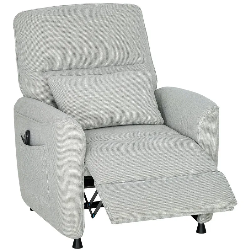 Poltrona Reclinabile con Riscaldamento 8 Punti Massaggio e 5 Modalità 88x93x102 cm in Tessuto Ciniglia Grigio Chiaro