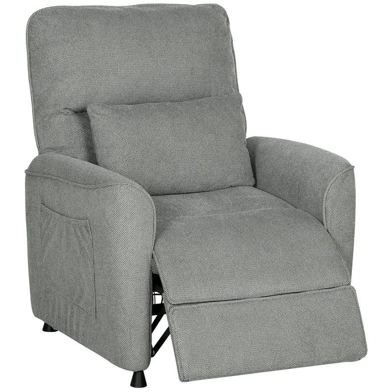 Poltrona Reclinabile con Riscaldamento 8 Punti Massaggio e 5 Modalità 88x93x102 cm in Tessuto Ciniglia Grigio Carbone