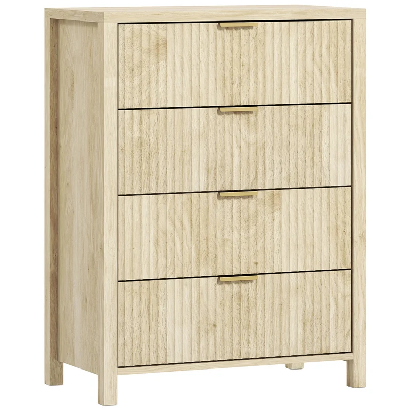 Cassettiera con 4 Cassetti Design Canettato 70x38x93 cm Maniglie Dorate in MDF Color Legno