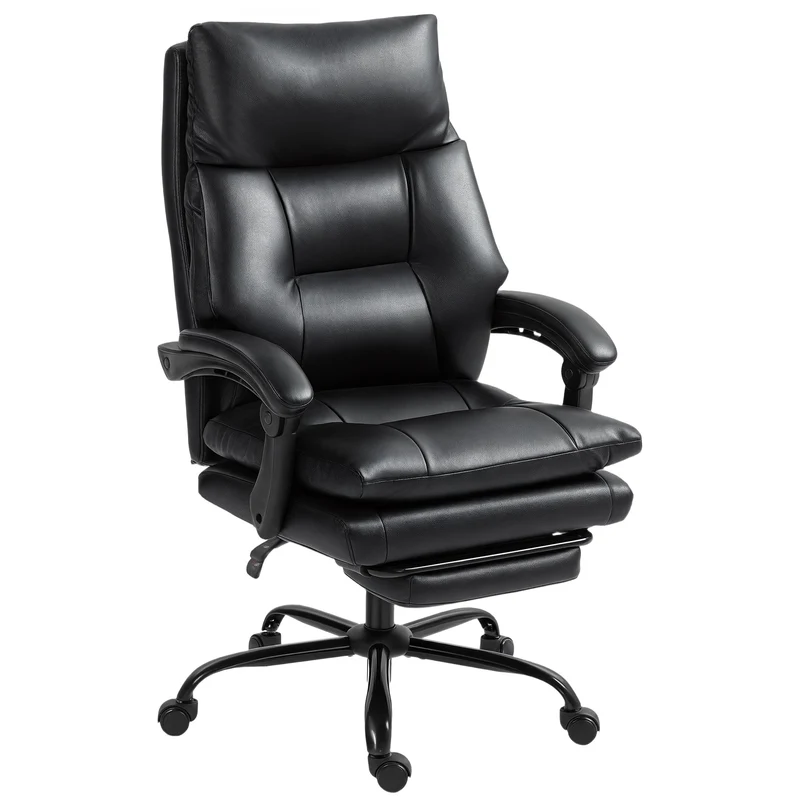 Sedia da Ufficio Presidenziale 65x76x113-121 cm Reclinabile fino a 135° in Pelle PU Nero