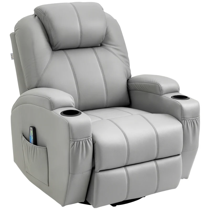 Poltrona Relax Massaggiante e Reclinabile 89x99x106 cm con Telecomando in Pelle PU Grigio