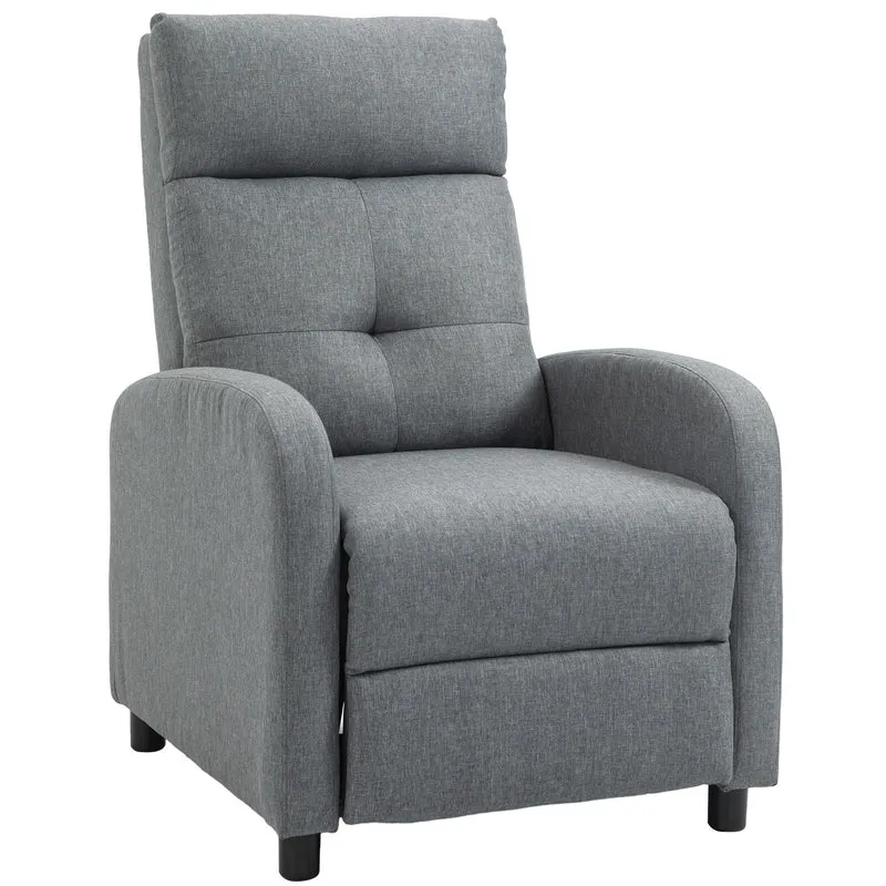 Poltrona Relax Reclinabile 155° 67x87x98 cm con Poggiapiedi in Tessuto Effetto Lino Grigio