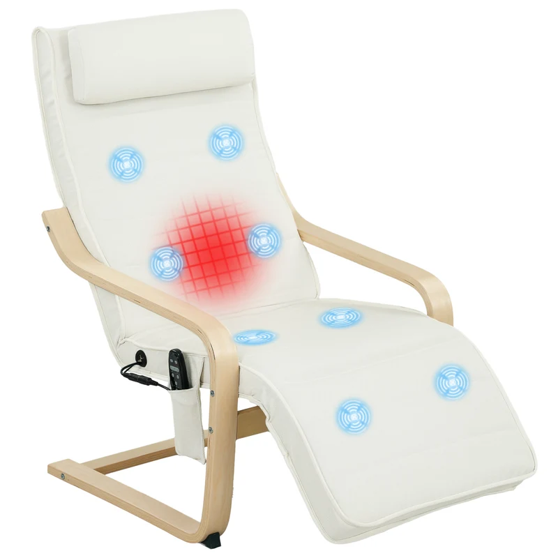 Poltrona Relax Riscaldante e Massaggiante 67x95x101 cm con Poggiapiedi Regolabile e Telecomando Struttura in Legno Crema