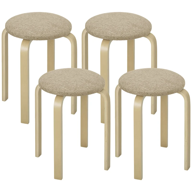Set 4 Sgabelli con Seduta Imbottita Rotondi e Impilabili Ø40x45 cm in Legno Cachi