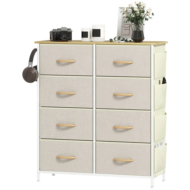 Cassettiera con 8 Cassetti in Tessuto 86x30x94,5 cm Tasche Laterali Portaoggetti Struttura in Acciaio Beige