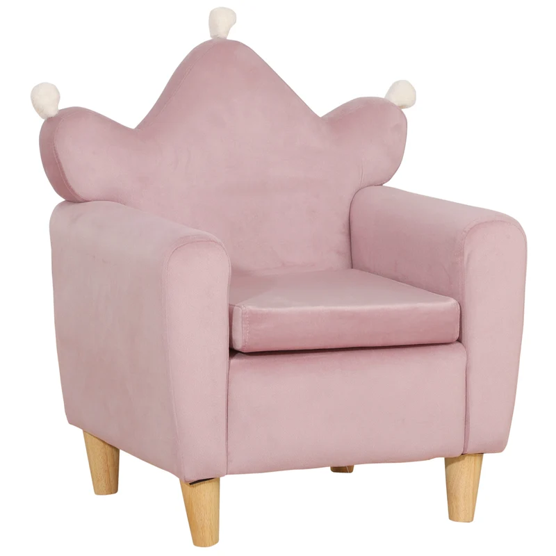 Poltrona per Bambini 50,2x41,9x57,8 cm con Schienale a Corona in Tessuto Effetto Velluto Rosa