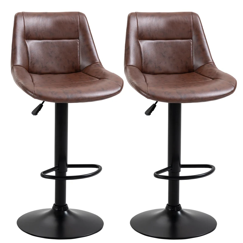 Set 2 Sgabelli da Bar Vintage 46,5x50x88-108 cm Seduta in Finta Pelle Marrone