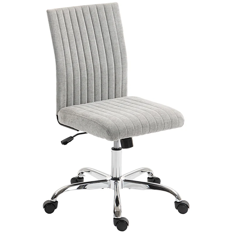 Sedia Ufficio Senza Braccioli 43x56x78-88 cm Girevole con Ruote Rivestimento in Tessuto Grigio