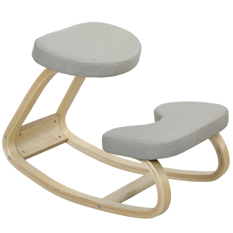 Sedia Ergonomica con Inginocchiatoio 50x73x55 cm Movimento a Dondolo in Legno di Betulla Grigio