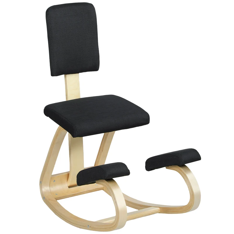 Sedia Ergonomica Inginocchiatoio con Schienale 51x84x93 cm in Legno di Betulla e Cuscini Nero