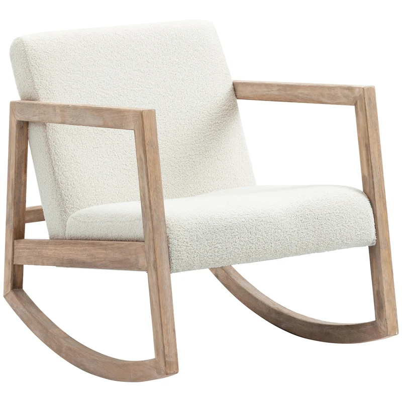 Poltrona Relax a Dondolo 60x81x71 cm Struttura in Legno di Caucciù Crema
