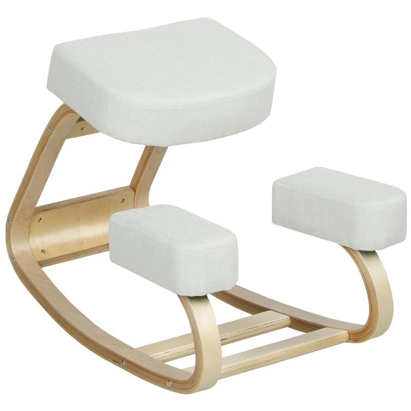 Sedia Ergonomica con Inginocchiatoio 51x69x58 cm in Legno di Betulla e Cuscini Crema