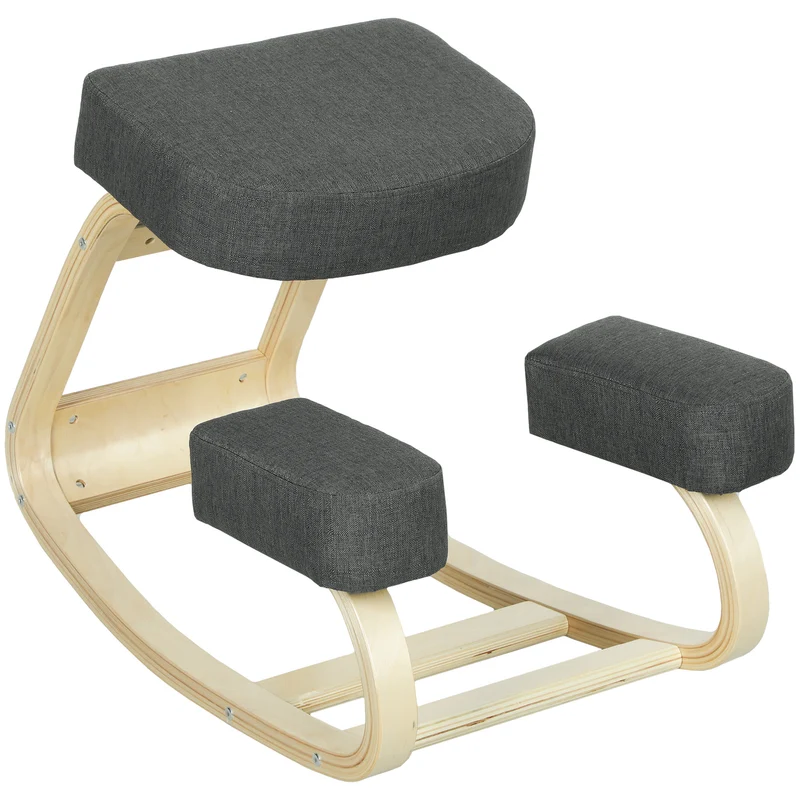 Sedia Ergonomica con Inginocchiatoio 51x69x58 cm in Legno di Betulla e Cuscini Grigio