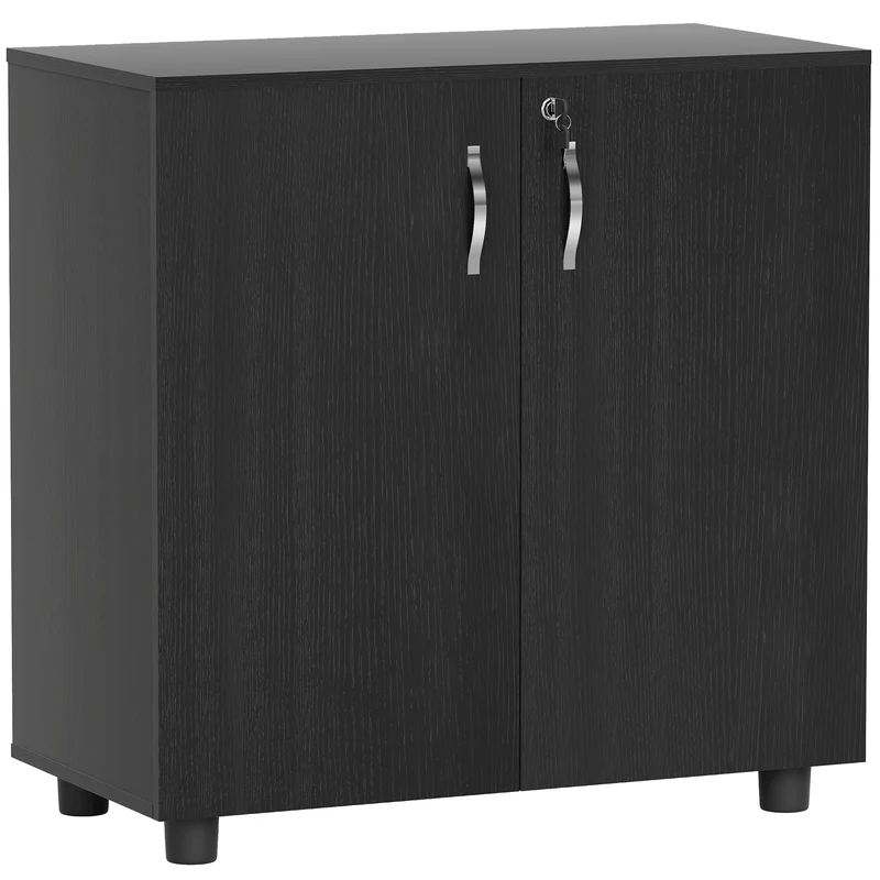 Armadietto da Ufficio Multiuso 2 Ante 80x40x80 cm con Serratura Rivestimento in Melamina Nero