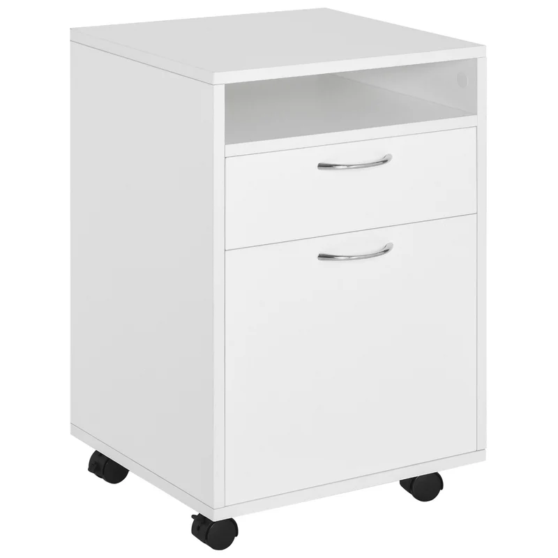 Easycomfort Cassettiera Portadocumenti da Ufficio in Legno Bianco con 2 Cassetti, 4 Ruote Ominidirezionali, 40 x 35 x 60cm