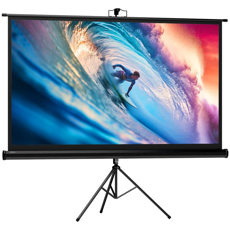 Telo per Proiettore Pieghevole da 84" con Treppiede Regolabile 200x8x118 cm in Plastica e Metallo Nero