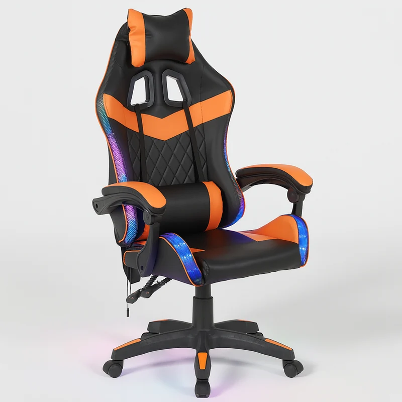 Sedia da Gaming con Led RGB Altezza Regolabile 106-116 cm in Pelle PU Arancione e Nero