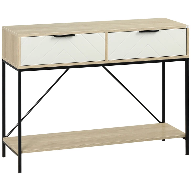 EasyComfort Tavolo Consolle da Ingresso con 2 Cassetti e Ripiano Inferiore, in MDF, Truciolato e Acciaio, 100x33.5x76.5 cm
