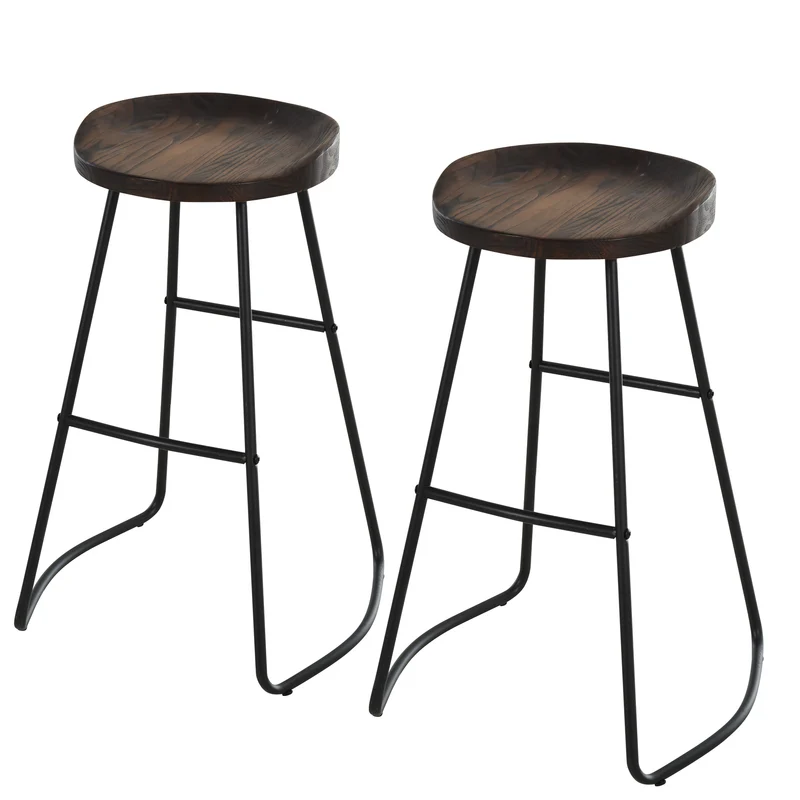 Easycomfort Set 2 Sgabelli Alti in Stile Industriale, Sgabelli da Bar con Telaio in Acciaio Nero e Seduta in Legno, Sgabelli Vintage per Cucina, 49.5x44x71cm