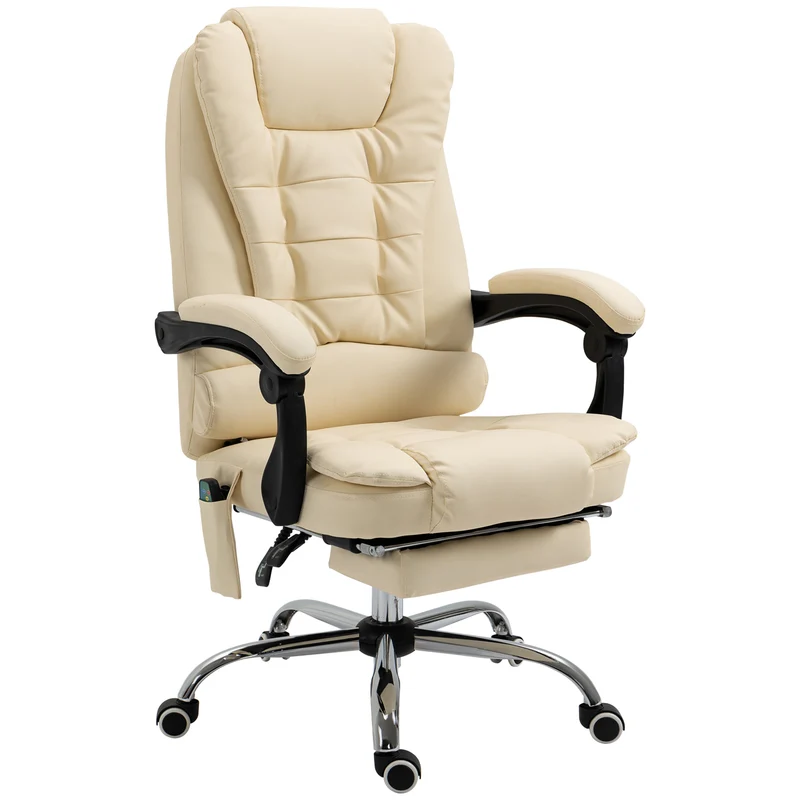 Easycomfort Poltrona Massaggiante Ergonomica ad Altezza Regolabile con 6 Punti Vibranti, 65x160x104 cm, Crema