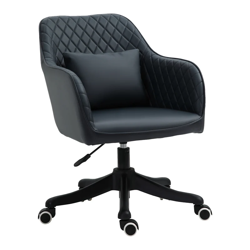Easycomfort Sedia Ufficio Ergonomica e Regolabile in Similpelle Grigio Scuro con 2 Punti, Cuscino Lombare Massaggiante, 57x70x78-86cm